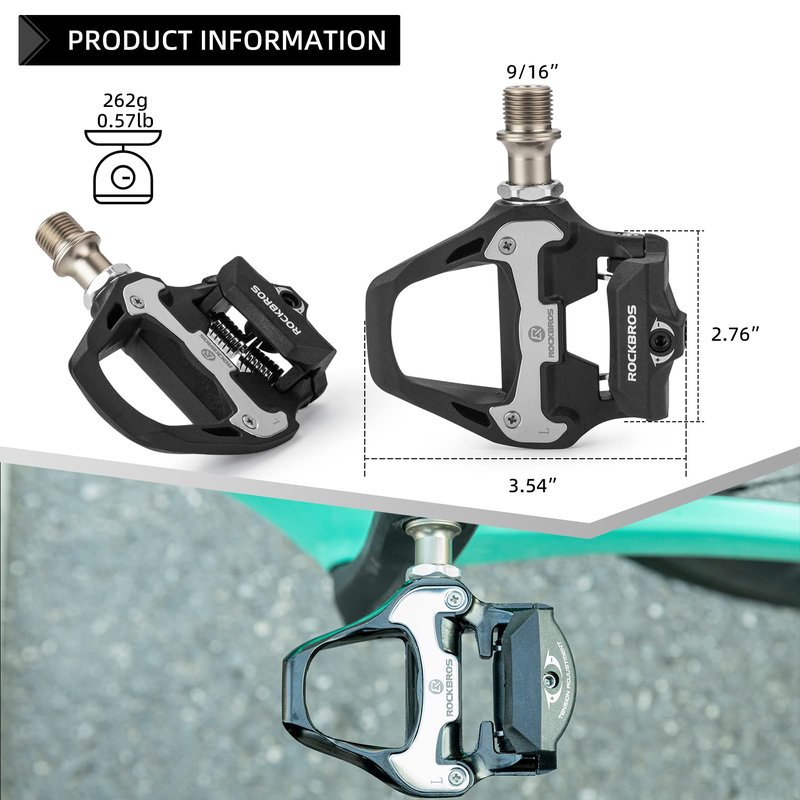 ROCKBROS Road Bike Pedals Lightweight Clipless Bicycle Pedals with Cleats Set Compatible with SPD-SL System