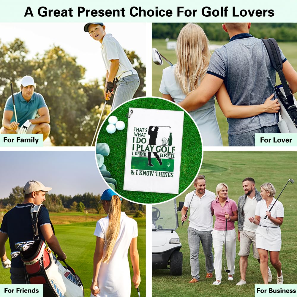 Msticey That's What I Do I Play Golf Funny Printed Microfiber Golf Towel with Clip, Golf Gifts for Golf Dad Mom Grandpa, Golfer Father's Day Birthday Gifts, Golf Accessories for Men Husband Boyfriend