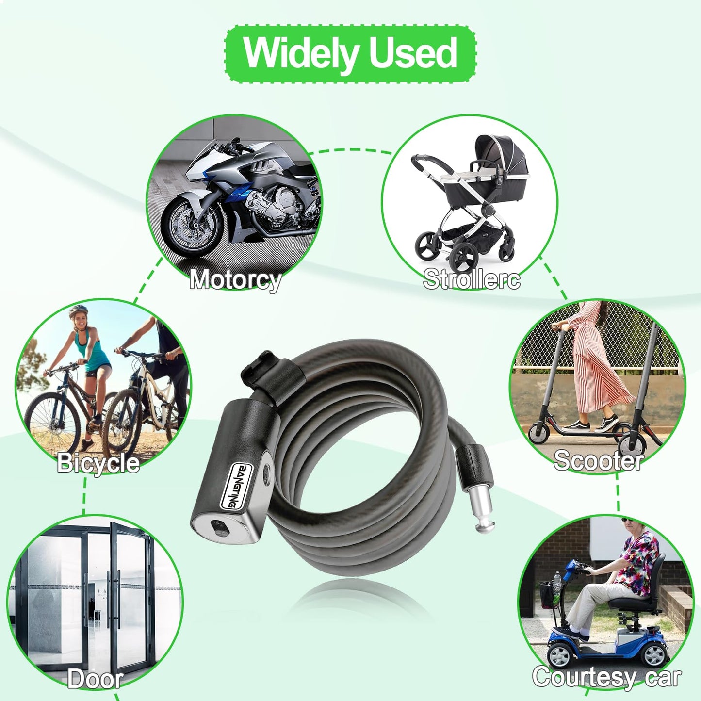 BANGTING 4 Feet Electric Scooter Bike Lock with Mounting Bracket & 2 Keys - 12mm Thick Heavy Duty Keyed Cable Lock, Anti Theft Weatherproof for E-Scooter, Bicycle, Kids Bike, Ebike, Scooter, Stroller