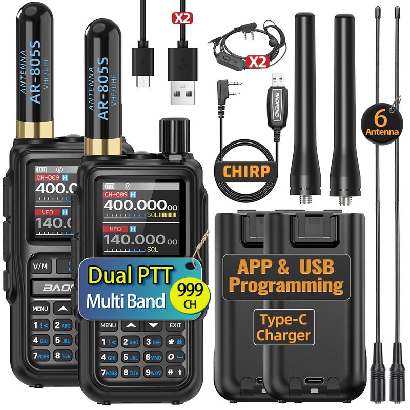 BAOFENG Radio UV-5R MINI Ham Radio Handheld UV5R Long Range Walkie Talkies Rechargeable Emergency NOAA Weather Two Way Radios APP Programming Dual PTT USB-C Charger for Hiking Survival Gear,2 Pack