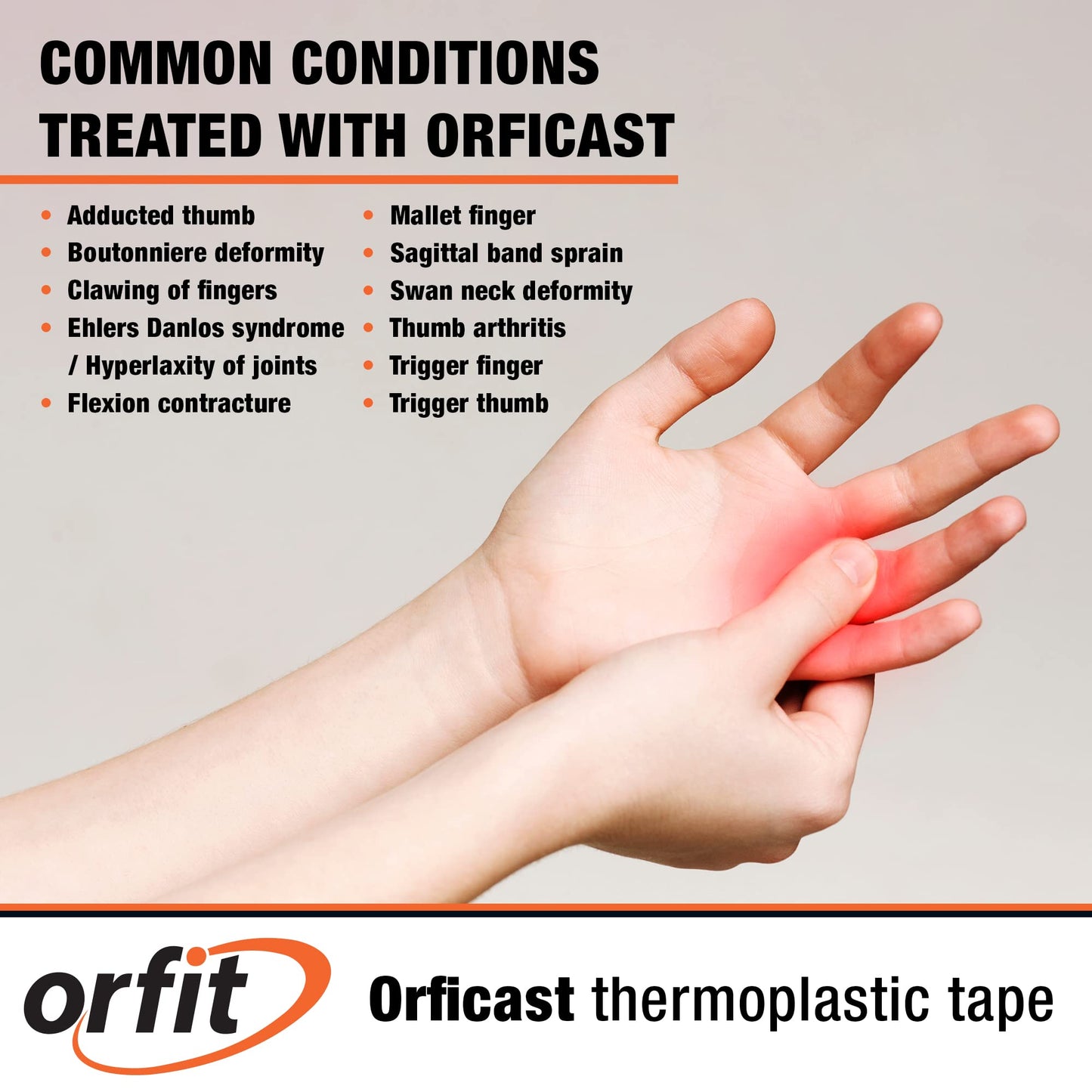 Orficast by Orfit Easy-Form Splinting Material Heat-Activated Thermoplastic Tape For Trigger Finger, Thumb, Arthritis Pain Relief, Hand Support 1” x 9’, Blue, One Roll