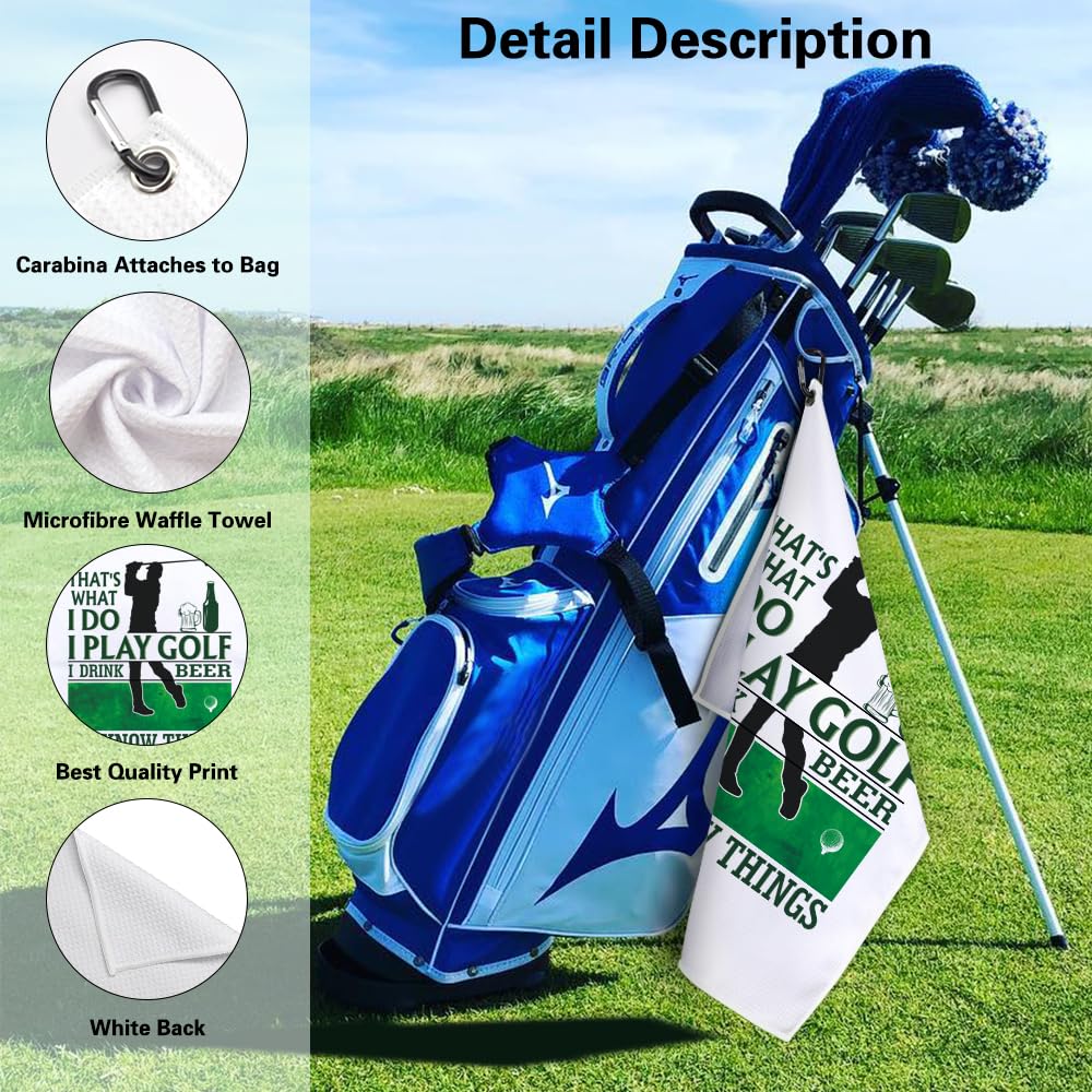 Msticey That's What I Do I Play Golf Funny Printed Microfiber Golf Towel with Clip, Golf Gifts for Golf Dad Mom Grandpa, Golfer Father's Day Birthday Gifts, Golf Accessories for Men Husband Boyfriend