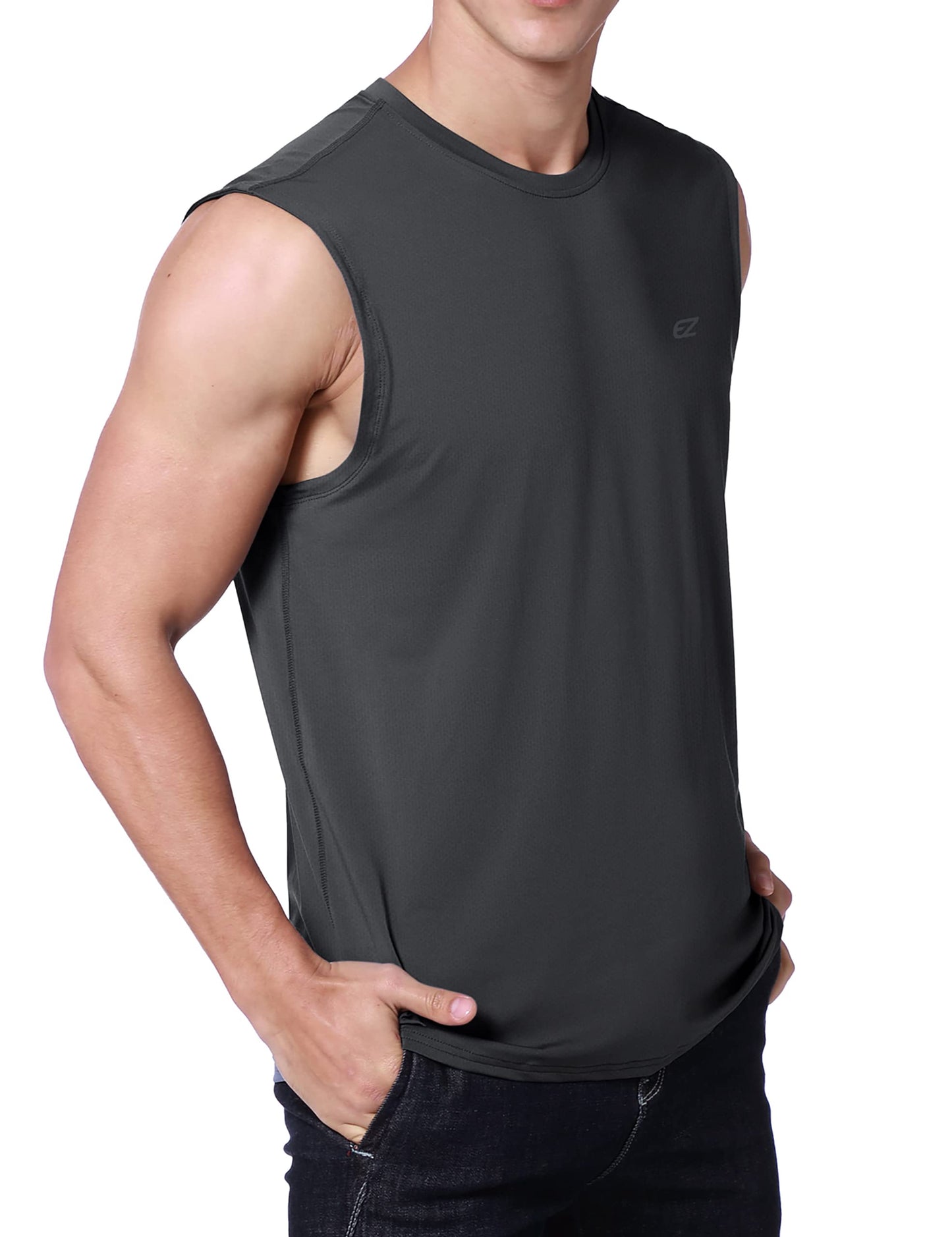 EZRUN Men's Workout Sleeveless Shirts Quick Dry Muscle Swim Shirt Gym Fitness Running Beach Tank Tops(Grey,XL)