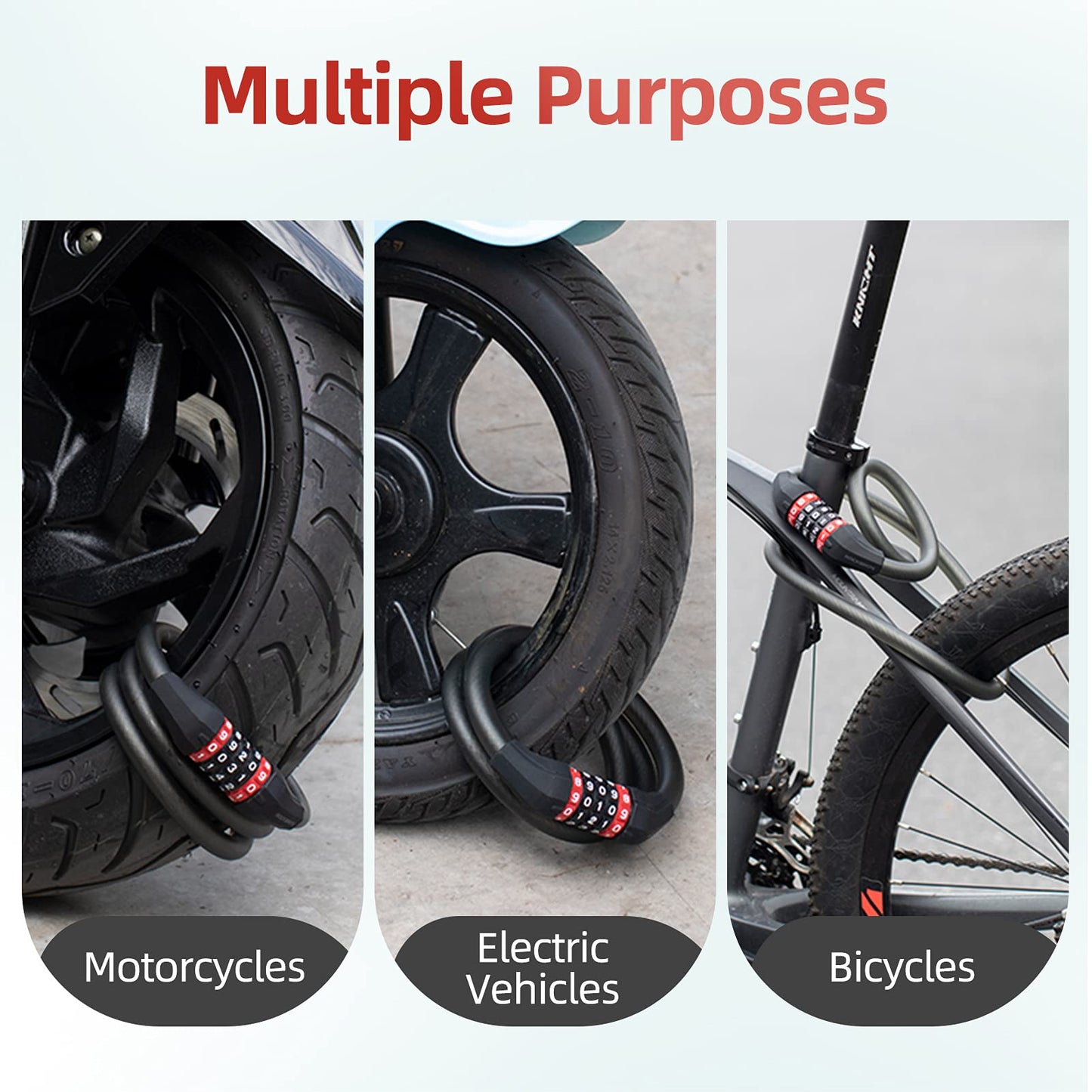 ROCKBROS Specialized Bike Lock Cable, 5 Digit Bike Lock Combination, 47 Inch Bike Wheel Lock, Master Lock Cable for Road Bike, MTB, Motorcycle, Stroller, Ladders, Gates