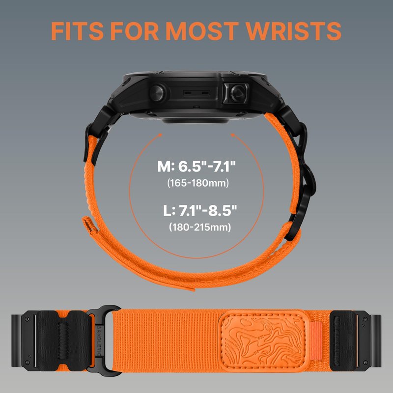 Bandletic 22mm Quick Fit Bands - Nylon Compatible with Garmin Fenix 8 45mm/Fenix 7/7 Pro/6/6 Pro/5/5 Plus/Instinct 2/Forerunner 965/955/945/935/Approach S70 47mm/S62/S60/Epix 2 Pro 47mm/Quatix 7/6/5