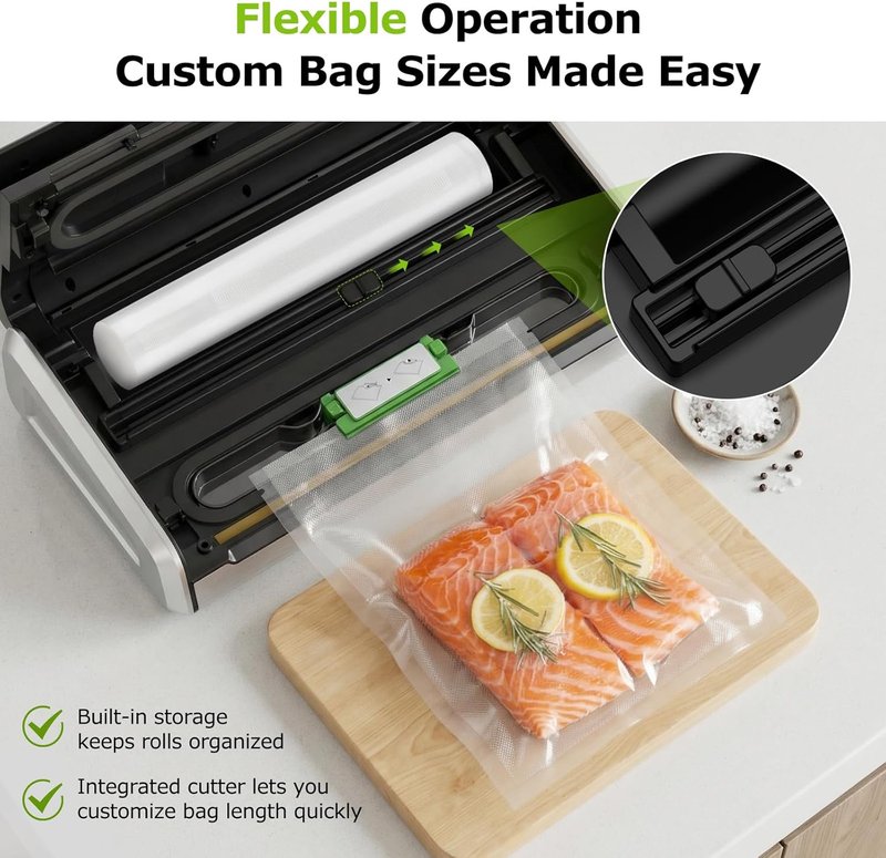 Bonsenkitchen Vacuum Sealer - One-Hand Operation Food Sealing Machine with Digital Timer & Built-In Cutter | Includes 1 Roll Bag & 10 Pre-Cut Bags