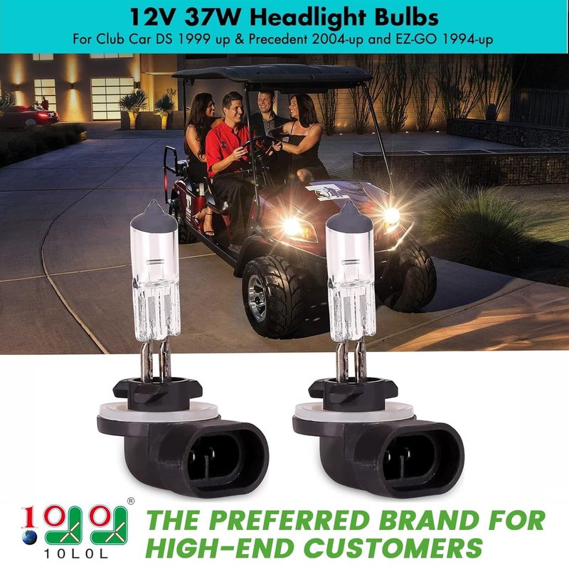 10L0L Halogen Headlight Bulb for EZGO 1994-up and Club Car DS 1999 up & Precedent 2004-up,12V 37W 886 Golf Cart Light Bulbs, OEM# 101988101, 74004G01 (Pack of 2)