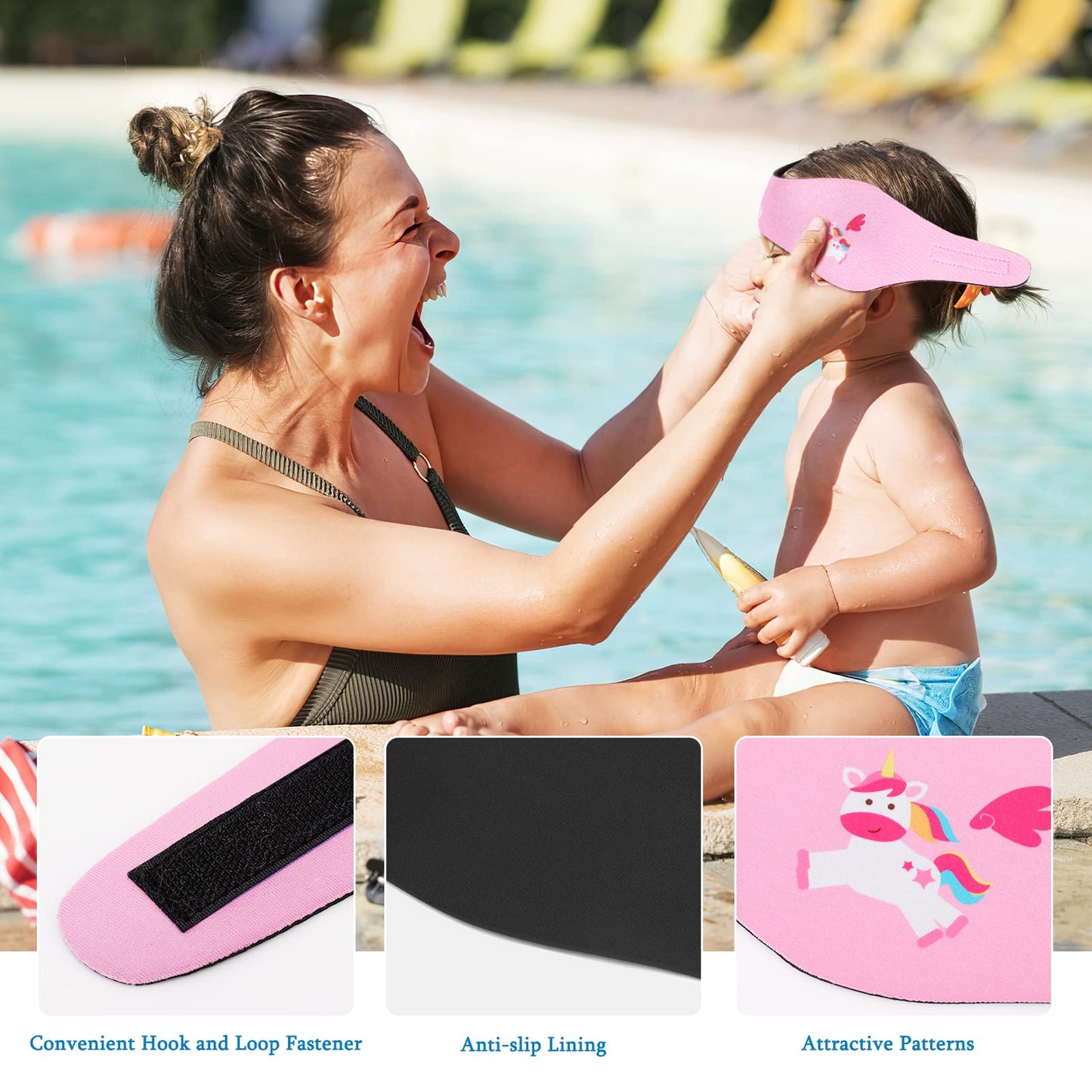 HeySplash Swimming Headband, Swimming Earplugs Ear Band Swimmer Ear Protection Kids Ear Plugs, Elastic Neoprene Ear Guard and Hair Guard for Kids & Toddlers, Keep Water Out and Hold Earplugs in - Pink