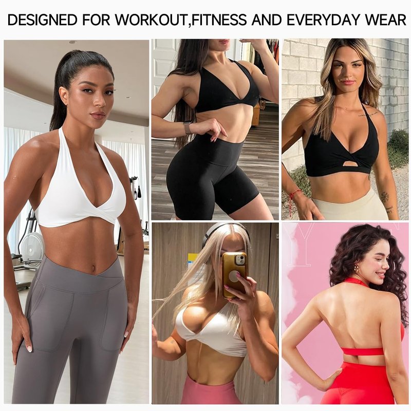 Yuerlian Workout Sports Bras for Women V-Neck Twist Padded Open Back Wireless Gym Yoga Low Impact Bra Hot Pink