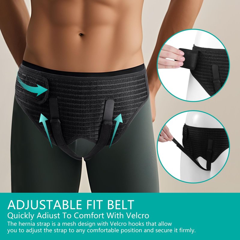 GRLEAYIE Hernia Belt for Men Inguinal, Groin Support Brace with 4 Removable Silicone Compression Pads, Bilateral Hernia Truss for Pre/Post Surgery Pain Relief, Adjustable Waist Guard with Breathable Fabric & Skin-Friendly Lining, Easy to Wear, M