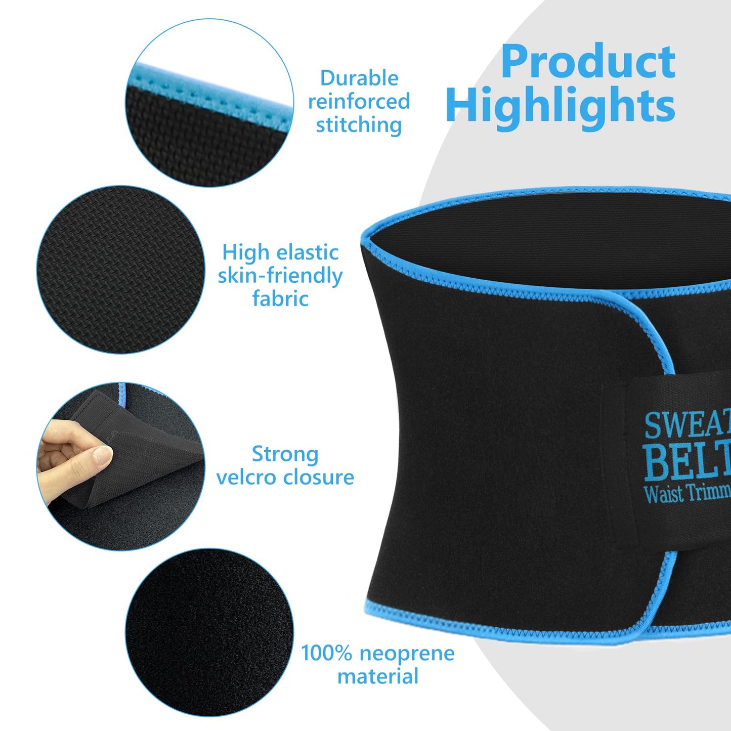 AMZBOSS Waist Trainer for Women Lower Belly Fat, Waist Sweat Band for Women, Belly Band Sweat Belt, Stomach Wrap, Faja Body Shaper (Blue, Medium)