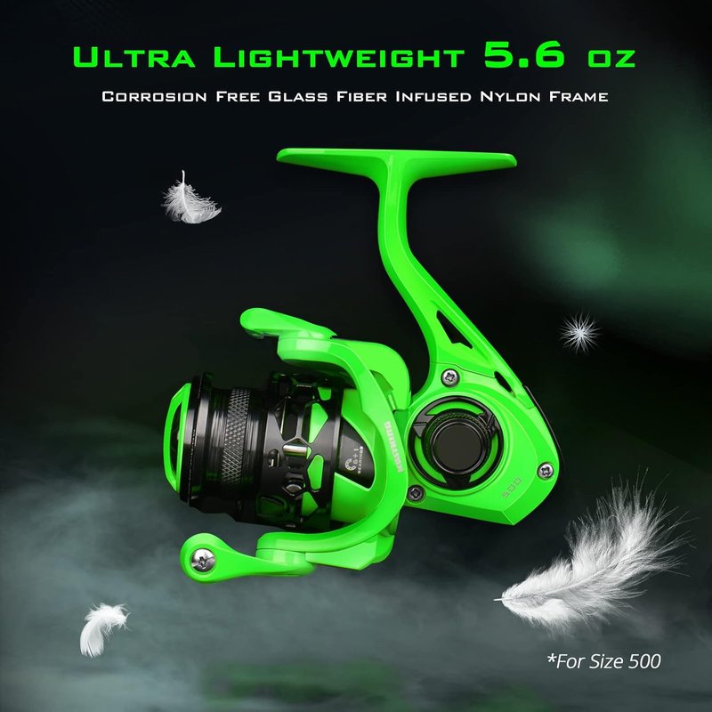 KastKing Zephyr Spinning Reel - Lightweight Carbon Fiber Drag, Stainless Steel Shaft | Sizes 500/1000 - Black/Green/Orange
