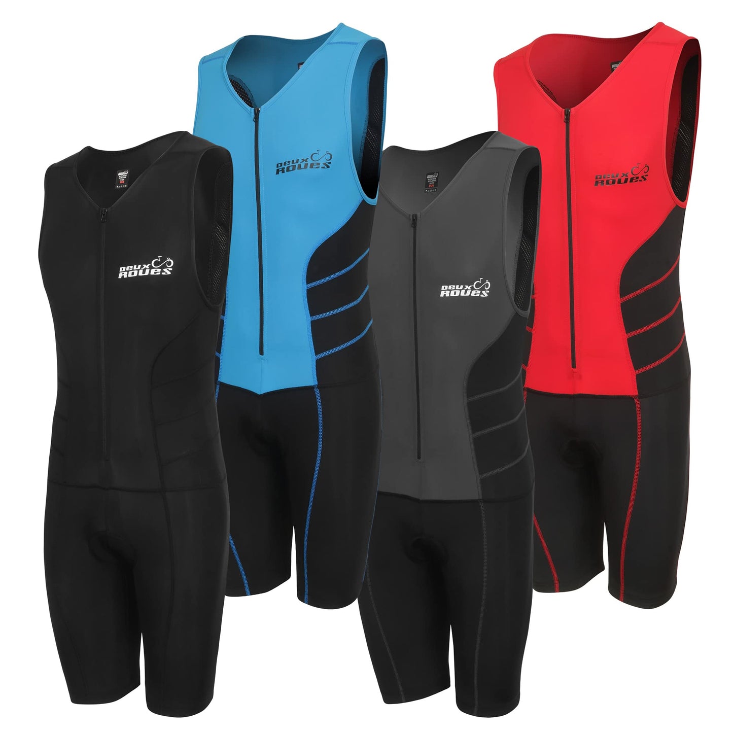 Deux Roues Youth Triathlon Suit Racing Tri Cycling Skin Suit Bike Swim Run - Bonus Race Bib Belt (Gray, Youth 10)