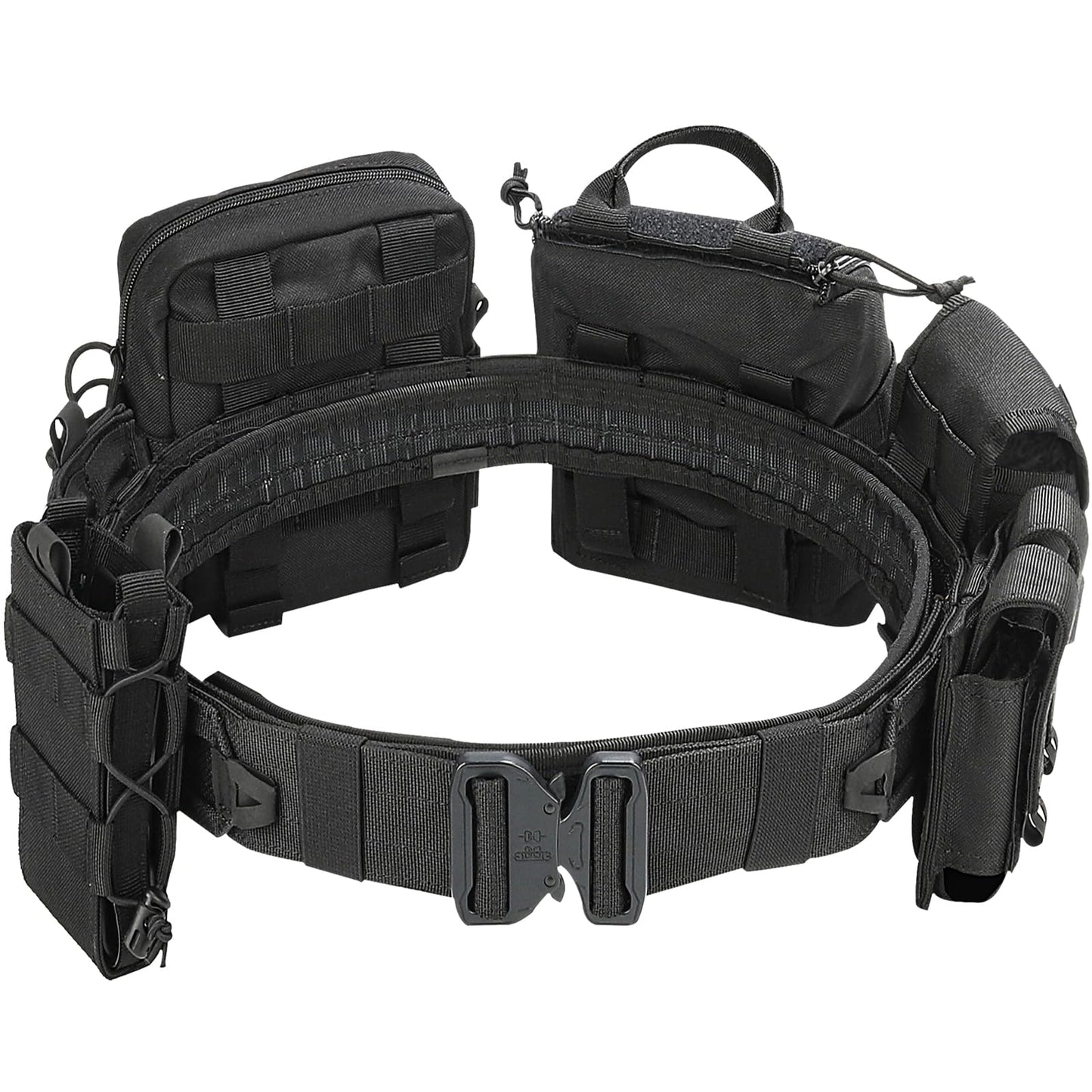 YAKEDA Tactical Battle Belt with Pouches: Airsoft Combat Belt Quick Release Rigger 1.75 Inch Inner & Outer EDC Belt Heavy Duty Belts 8 pcs Tactical Belt for Men(Black)