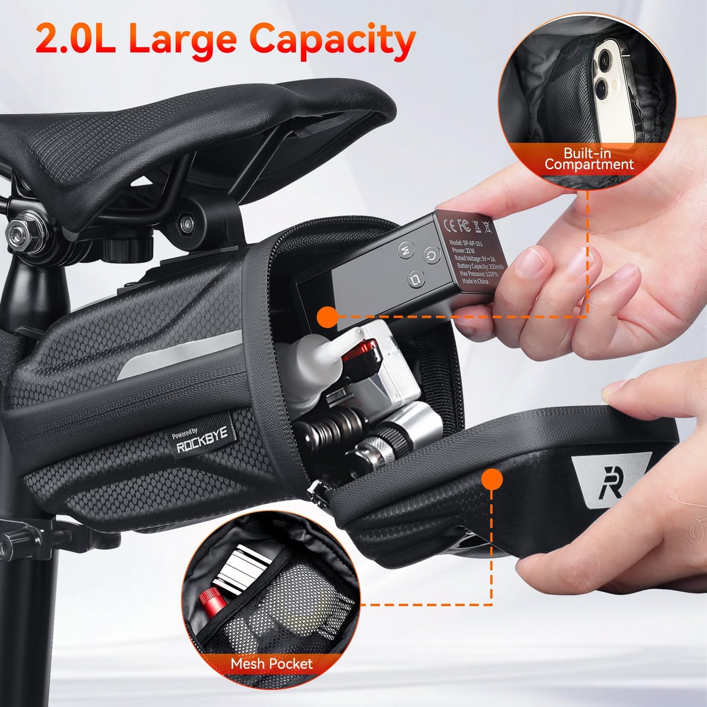YBLNTEK Bike Seat Bag, Hard EVA Bike Bag Under Seat Pouch, Bicycle Saddle Bag Cycling Bikes Pack for Road MTB Bikes Cyclists Commuter, Waterproof, Quick Release