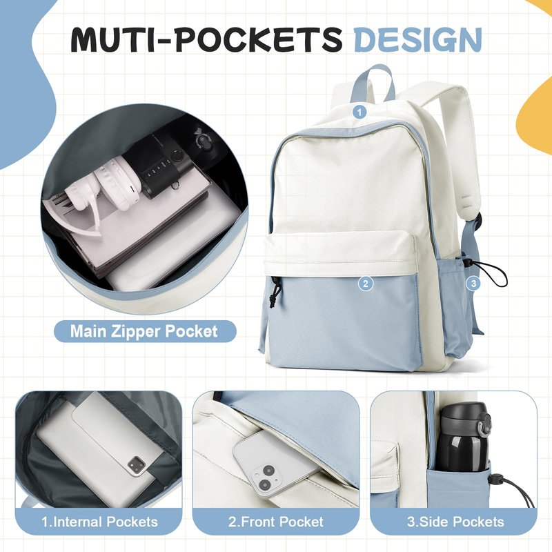BJLFS Blue White Backpack for Women Men, Gym Backpack for Women Foldable Outdoor Weekender Gym Bag, Waterproof Sports Back Pack & Dance Yoga travel Bag
