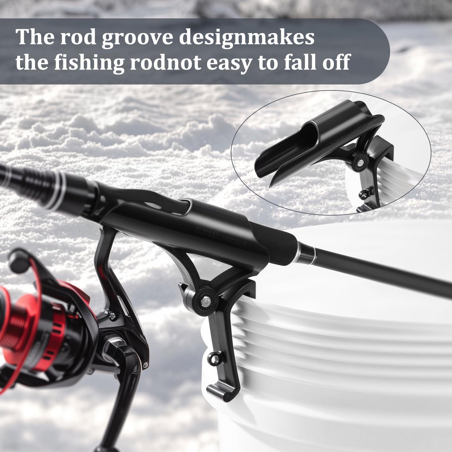Huntury Adjustable Bucket Rod Holder for Ice Fishing, Clip On Mount, Foldable, Adjustable Angle, Ice Fishing Accessories, Ice Fishing Gear and Equiment, 4" Adjustable