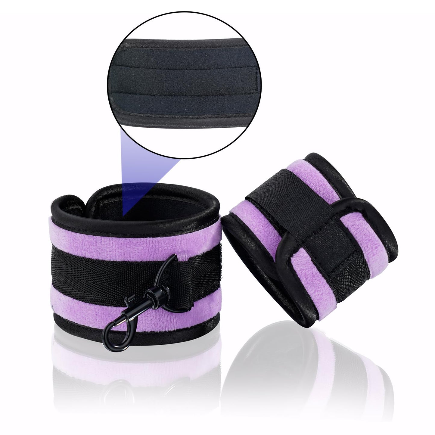 Black Heavy Duty Stainless Steel Expandable Spreader Bar with 4pcs Furry PU Purple Adjustable Straps, Training Fitness Kit,Home Indoor Sports Yoga Set