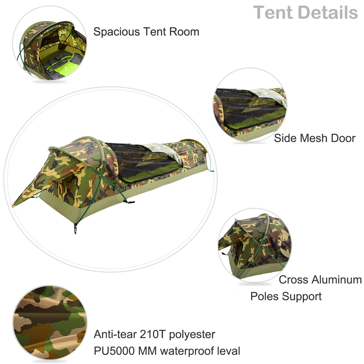 GEERTOP Ultralight 1 Person Bivy Tent for Camp Waterproof Single Man Tent for Camping Hiking Backpacking Hunting Outdoor Survival Gear - Easy Set Up