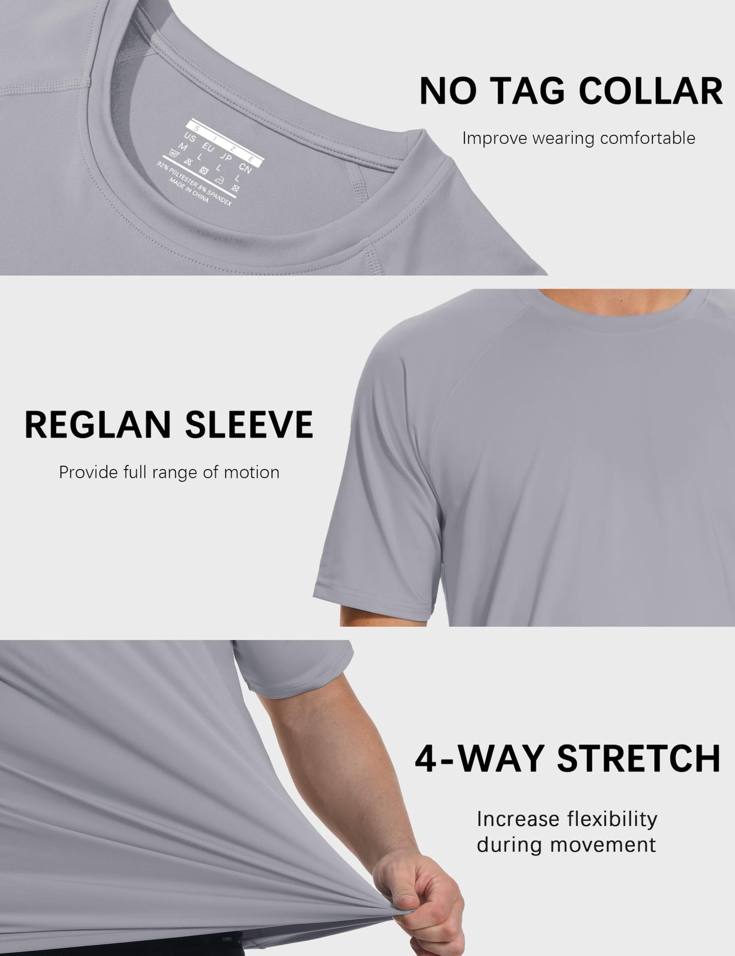 MAGCOMSEN Mens Sun Shirts Short Sleeve Rash Guard Quick Dry Lightweight T Shirt Gym Athletic Workout Top Light Gray, L