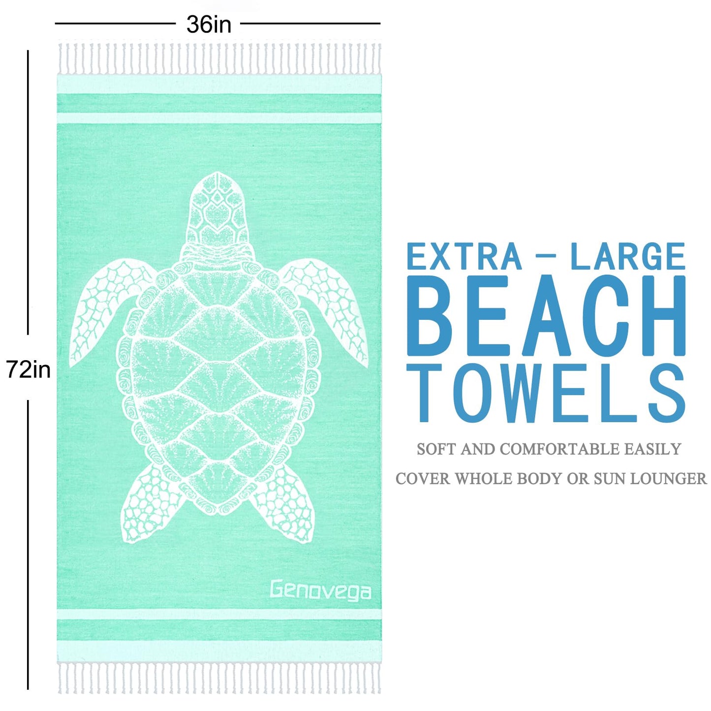Genovega 2 Packs Cotton Oversized Turkish Beach Towels Quick Dry Sand Free Bath Pool Towel Extra Large XL Big Travel Blanket Adults Essentials Cruise Clearance Accessories Stuff Green Turtle Flamingo