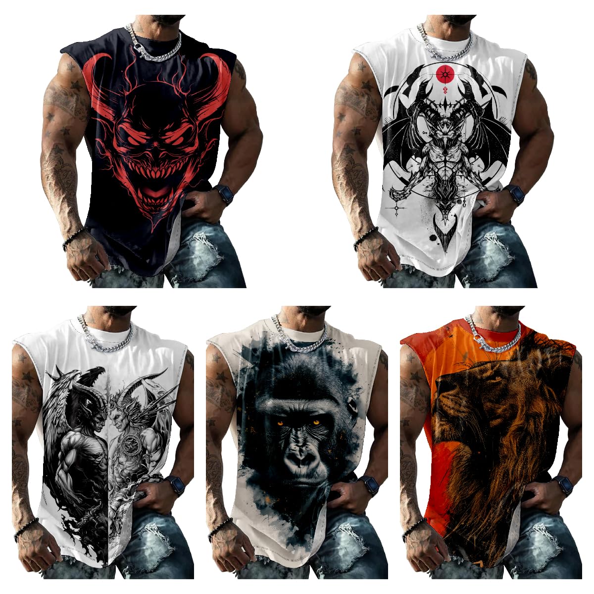 Biacolum Sleeveless T Shirts for Men Muscle Tank Top Summer Trendy Devil Graphics Bodybuilder Workout Big and Tall Muscle Shirts for Men Comfortable Tank Tops Suitability Gym Athletic,White Devil,L