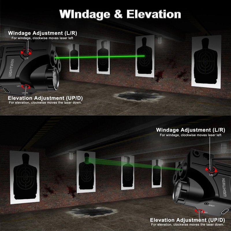 Green Laser Sight + Green Circular Laser Beams with 800 Lumens Flashlight for Pistols, 3 in1 Laser Light Combo, Tactical USB Rechargeable Laser Sight, Strobe & Steady Flashlight for Picatinny Rail