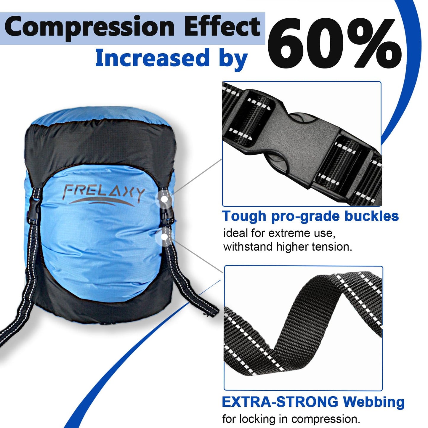 Frelaxy Compression Sack, 40% More Storage! 11L/18L/30L/45L/52L Compression Stuff Sack, Water-Resistant & Ultralight Sleeping Bag Stuff Sack - Space Saving Gear for Camping, Hiking