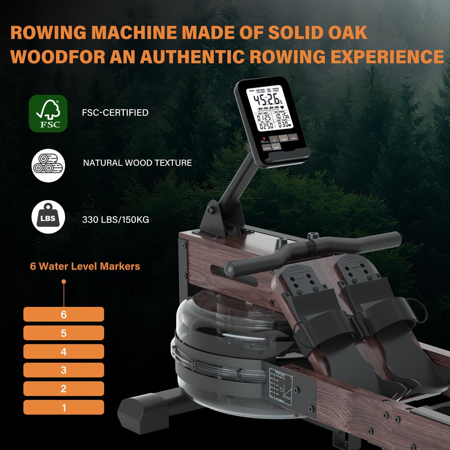 SNODE Rowing Machine for Home Use with 16 Level Resistance, Sturdy Rower Machine with LCD Monitor, Ergonomic Seat, Dual Rail, 350lb Weight Capacity