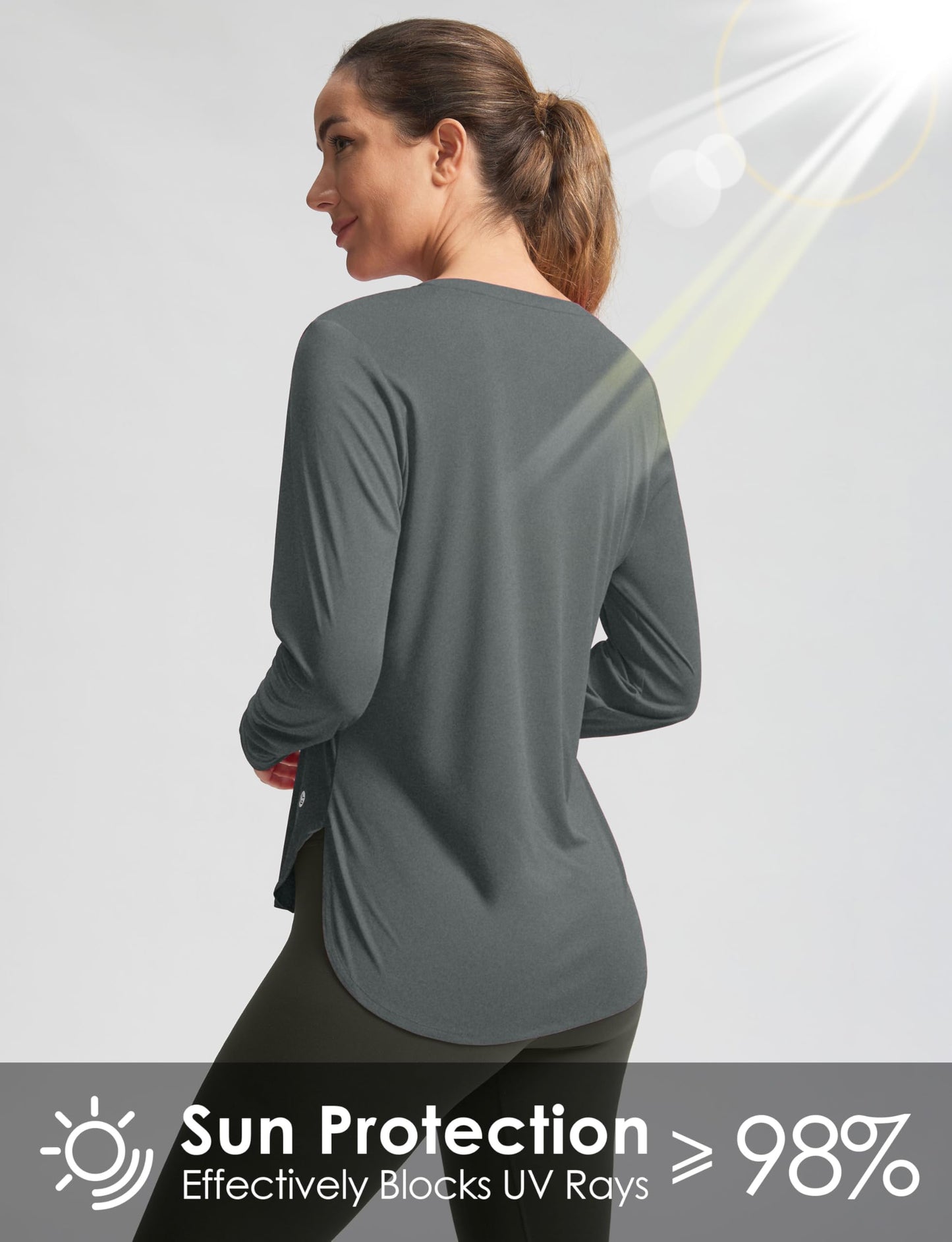 Women's Sun Shirts UPF 50+ Long Sleeve UV Protection Shirt Lightweight Quick Dry Workout Hiking Tops for Women(Heather Grey,XL)