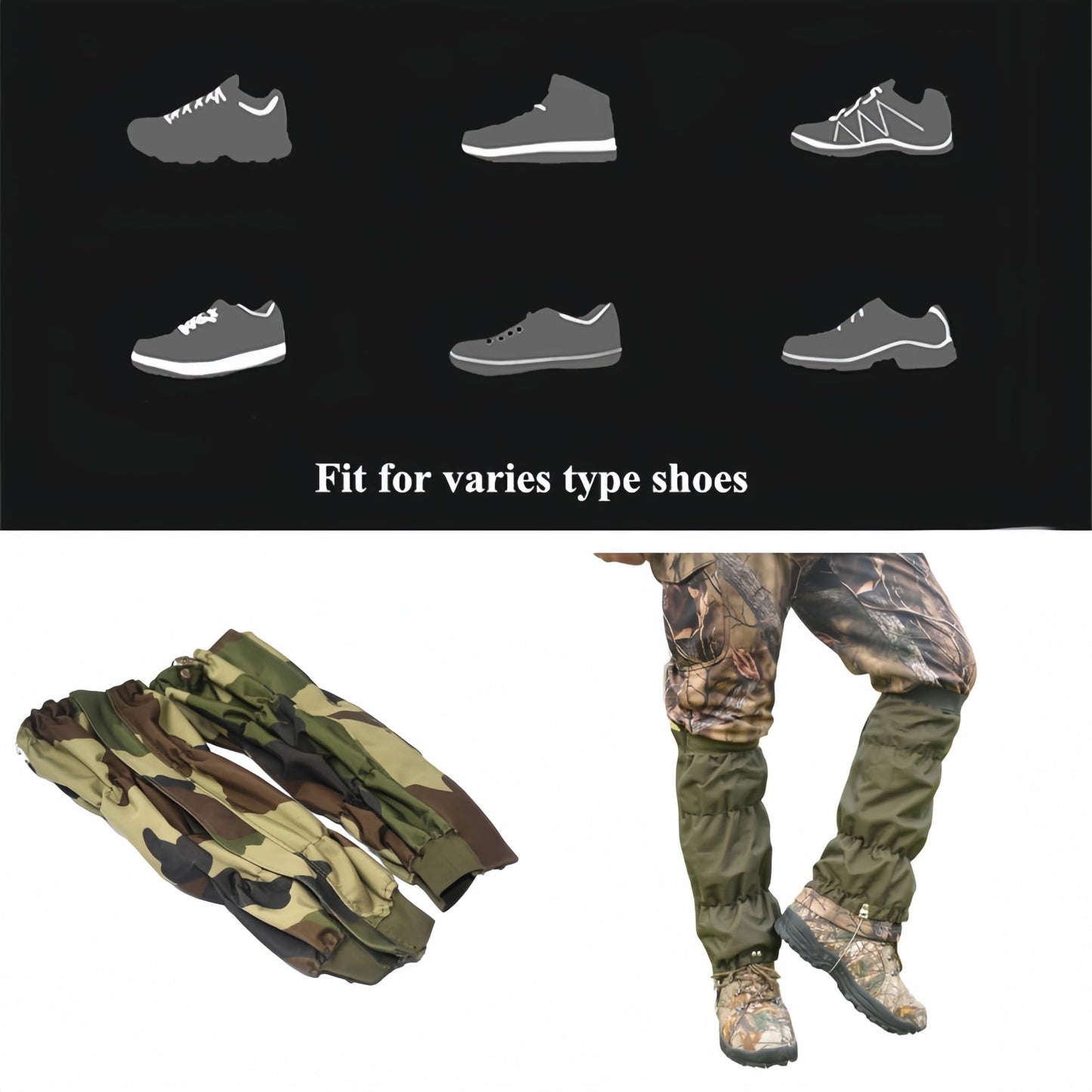 Adjustable Snake Gaiters for Men & Women, Camo Snake Proof Boot Gators, Snake Bite Protection Guards Chaps, Waterproof Leg Gators for Hiking, Hunting, Snow, Snowshoeing, Rattlesnake
