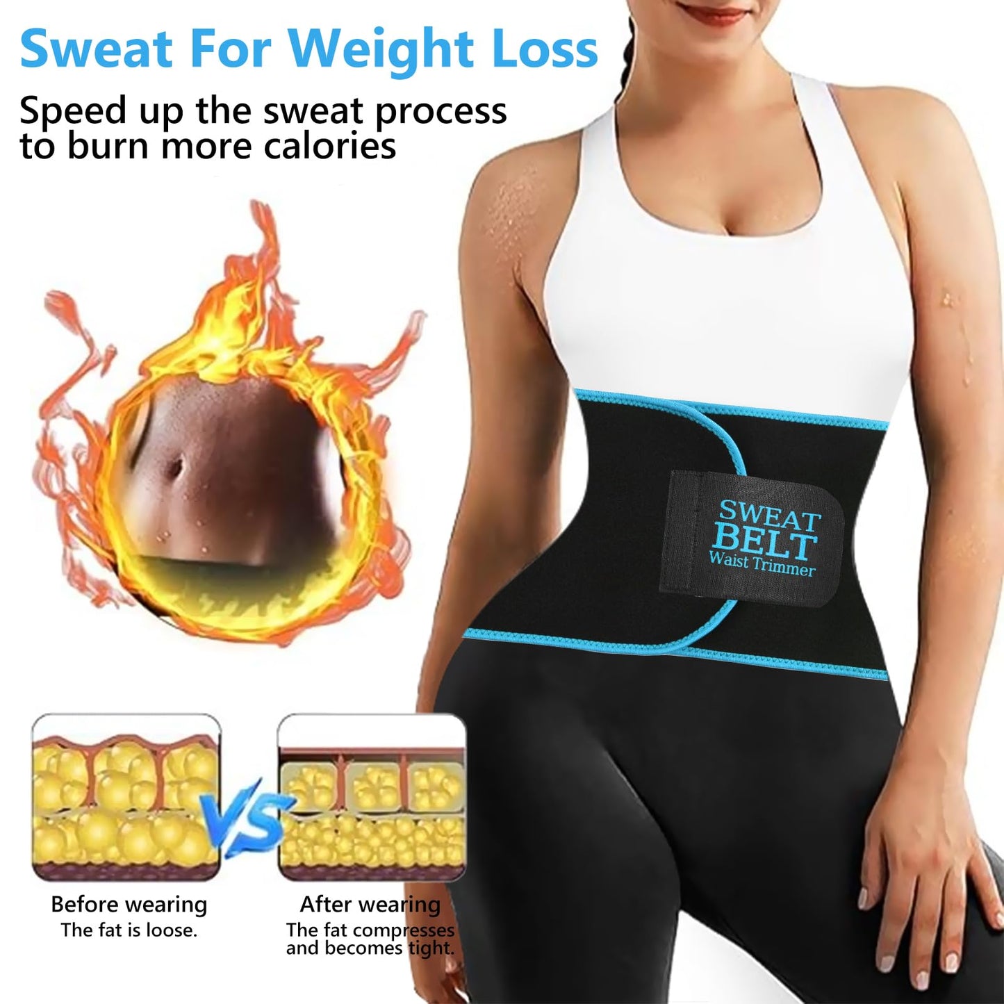 AMZBOSS Waist Trainer for Women Lower Belly Fat, Waist Sweat Band for Women, Belly Band Sweat Belt, Stomach Wrap, Faja Body Shaper (Blue, Medium)