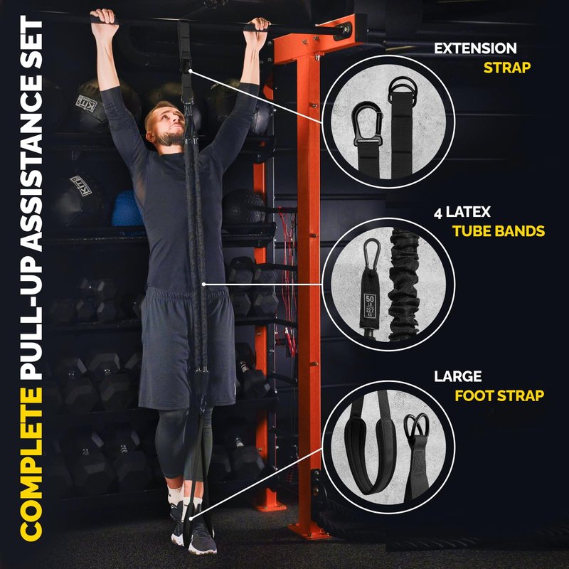 Pull Up Assistance Bands Set - 4 Heavy-Duty Pull Up Bands, Height Adjustable Strap & Comfortable Foot Strap - Stackable Pull Up Resistance Bands for Pull Ups (Military Green)
