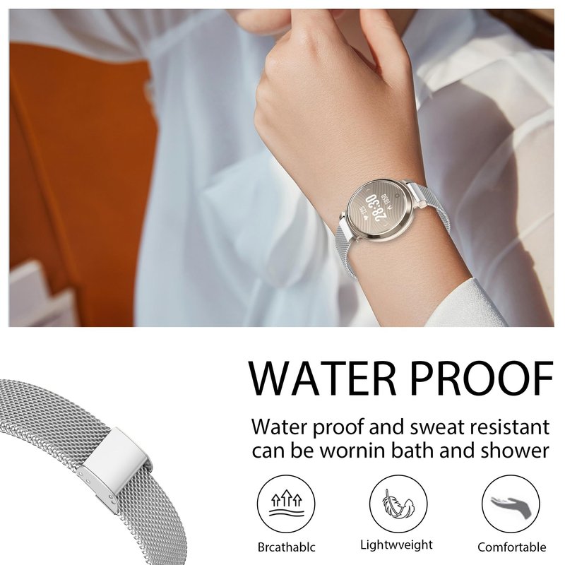 Compatible with Garmin Lily 2/Lily 2 Active Watch Band for Women Metal Mesh Bands Stainless Steel Loop Replacement Bracelet Strap Wristbands (Silver)