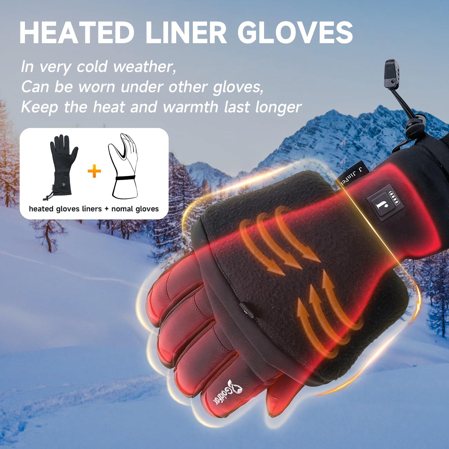 Heated Glove Liners for Men Women Winter Rechargeable Electric Battery Heating Thin Gloves, Heated Gloves for Riding Ski Snowboarding Hiking Cycling Hunting Arthritis (Black (Thin-Upgrade), M)