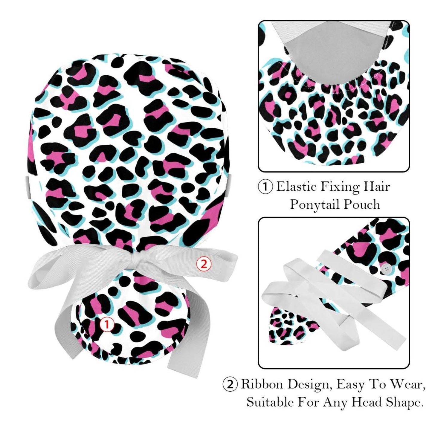 Generic 2 Pcs Leopard Unisex Bouffant Scrub Hats Women with Buttons Adjustable Nurse Caps for Women