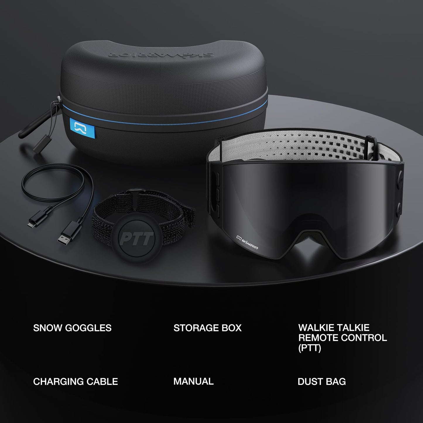 SKIWARRIOR Multifunctional Smart Wireless Ski Goggles with Walkie-Talkie, Anti-Fog Zeiss Lens, Music & Call Function (G02-Black)