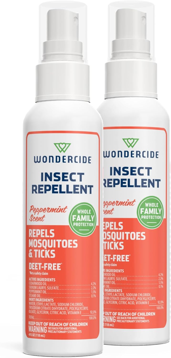 Wondercide Mosquito & Tick Repellent - Natural Essential Oils, DEET-Free | Peppermint, 4 oz Bottles (2-Pack)