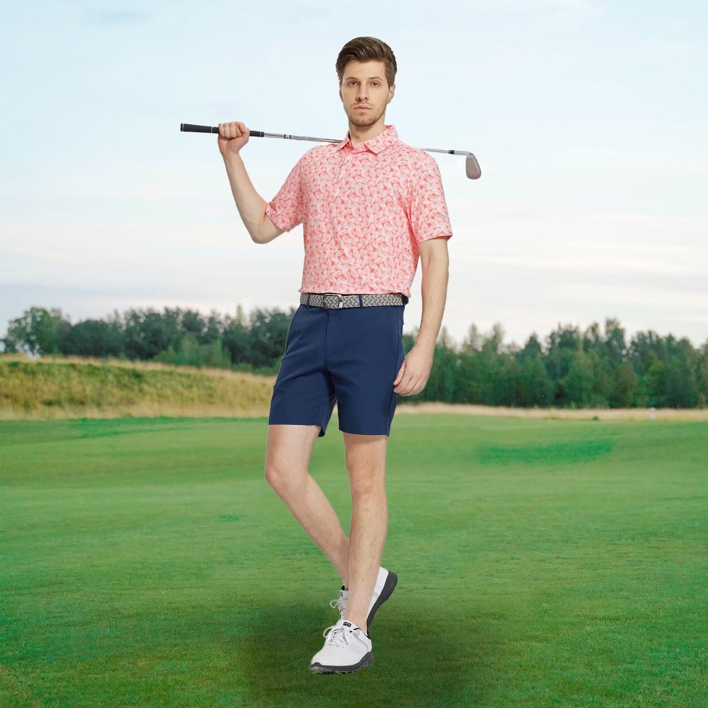 M MAELREG Polo Shirts for Men Quick Dry Fit Short Sleeve Performance Moisture Wicking Print Men’s Golf Shirts