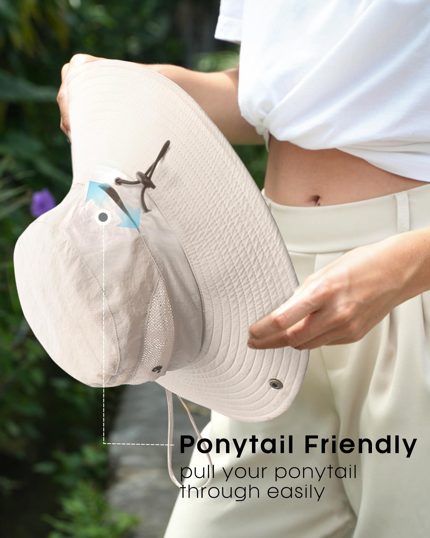FURTALK Womens Sun Hat with Ponytail Hole Beach Hiking Summer Wide Brim UPF 50+ Outdoor Protection Foldable Bucket Hat Beige, One Size