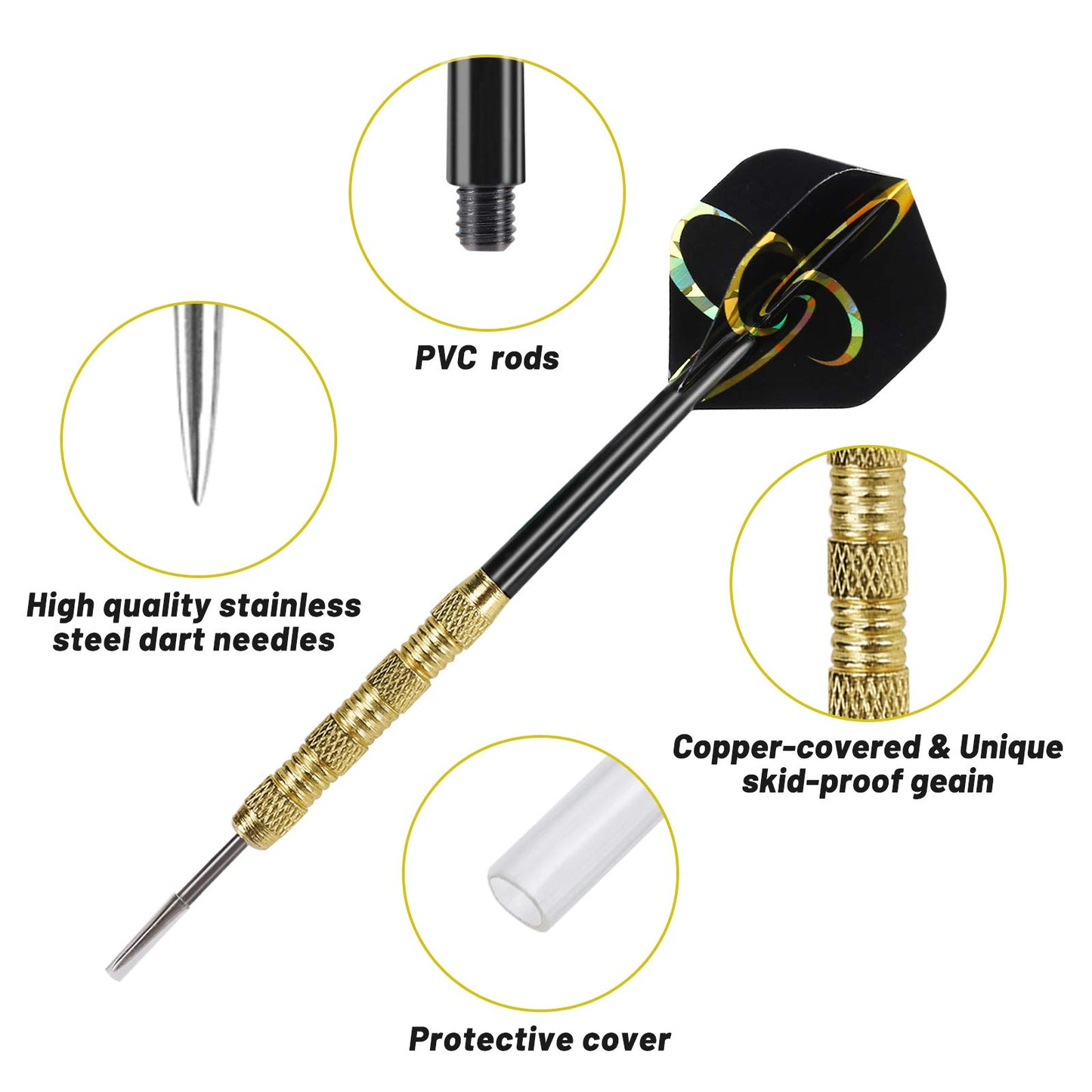 Accmor Metal Tip Darts, Steel Tip Darts, 14 Grams Professional Metal Darts, Darts Metal Tip Set, Metal Darts for Dartboard, 24 pcs ﻿
