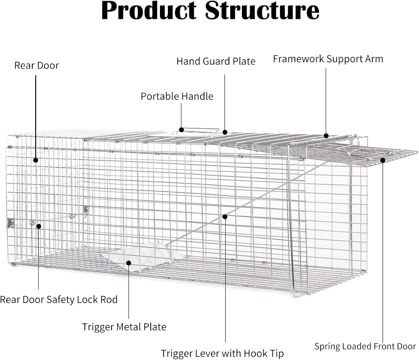 Live Animal Trap for Cats, Raccoons & Rabbits - Steel Foldable with Pedal Triggers | 37.2 x 13 x 14.37 Inches