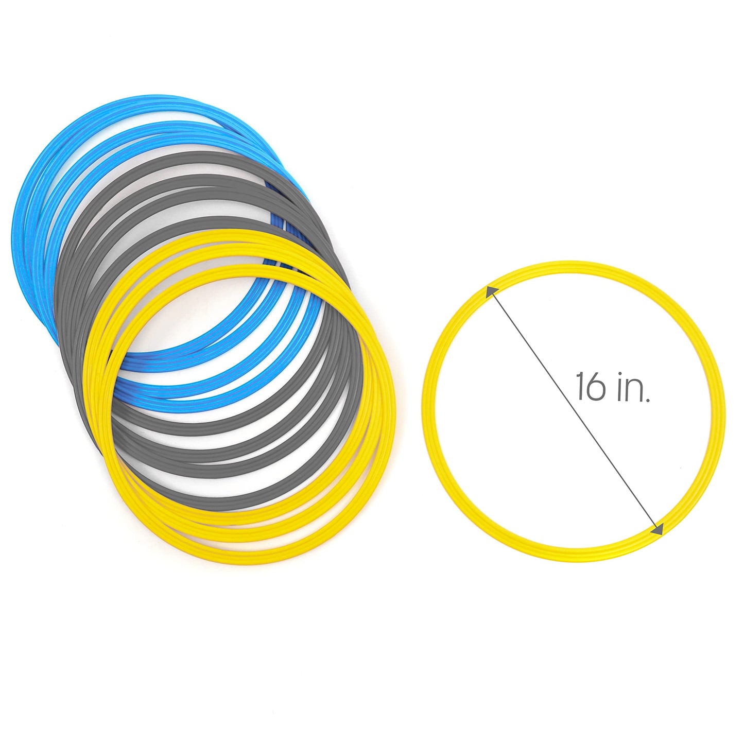 Speed & Agility Training Rings - Set of 12-16" Outer Diameter by Trademark Innovations (Yellow/Blue/Gray)