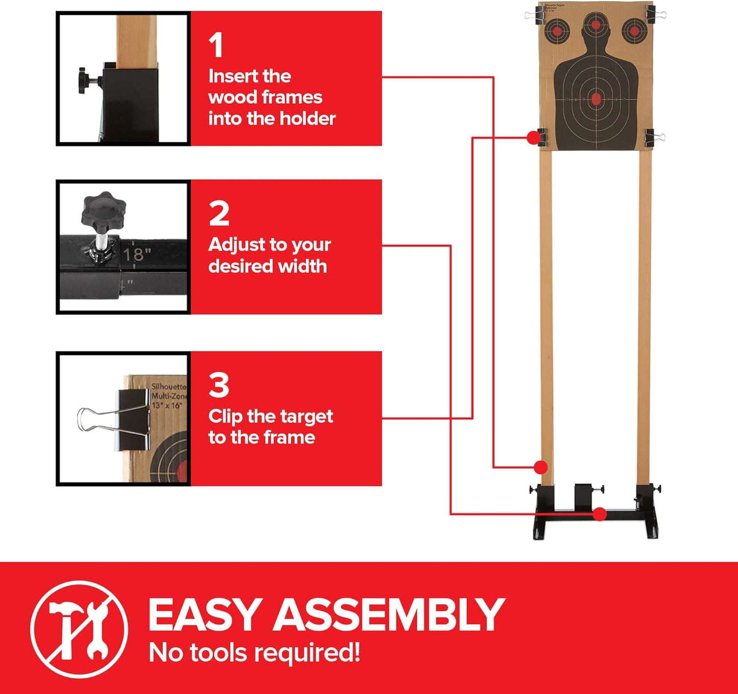 Steel Target Stand Base for Paper Silhouette Shooting - Adjustable 8” to 24” Width | Includes Cardboard Targets