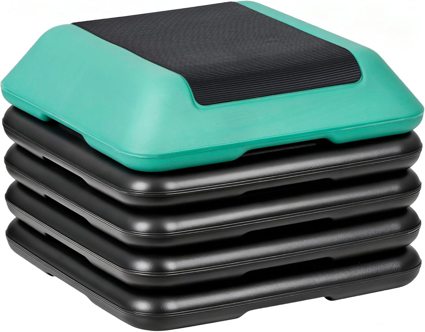 Aerobic Step Exercise Platform | Adjustable Height 4"-12" with 4 Risers - 16" x 16" Home Gym Equipment