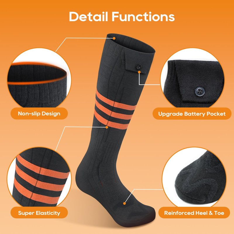 Heated Socks for Men Women, Upgraded Rechargeable Electric Heated Socks Up to 10 Hours, Washable Winter Foot Warmer Socks for Outdoor Camping Skiing Hunting Hiking