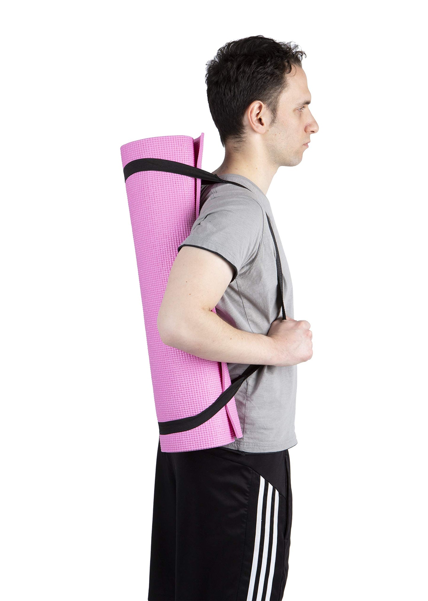 Mind Reader All Purpose Extra Thick Yoga Mat Fitness & Exercise Mats with Carrying Strap, High Density Anti-Tear, Pink