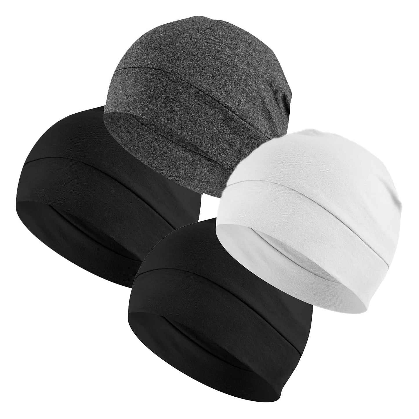 100% Cotton Skull Caps Beanie Sleeping Hats for Men Women 4-Pack Multi