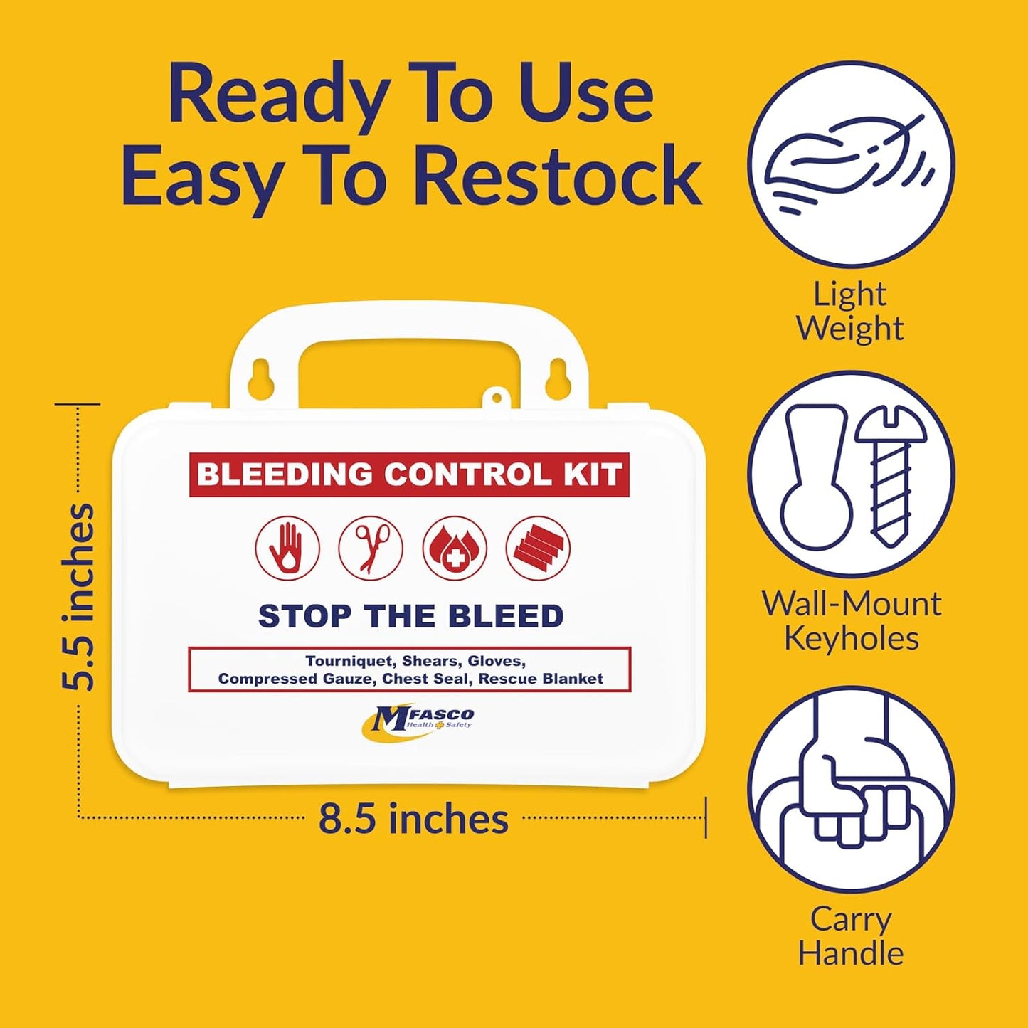 Stop The Bleed 10-Piece Bleeding Control Kit - Tourniquet, Compressed Gauze & Chest Seal | Portable & Easy-to-Open