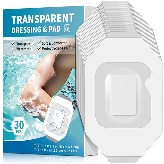 Geiserailie 30 Pack Transparent Film Bandage with Pad, Waterproof Adhesive Bandages, Cover Patches, Clear Film for Showering, Swimming, Tattoo(2.36 x 2.76 Inches)